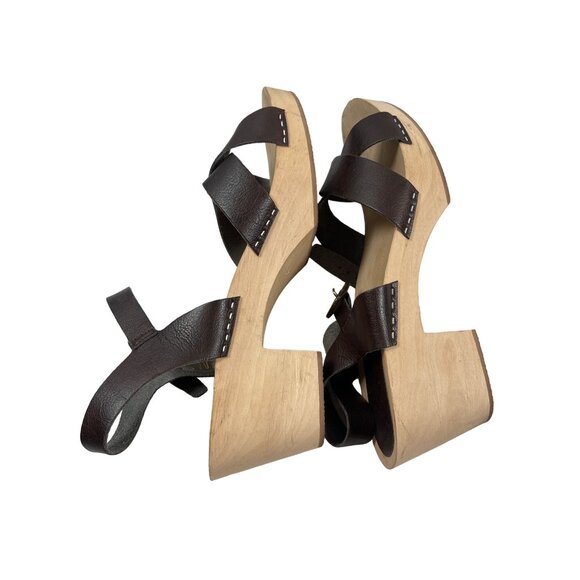 Novacas Wooden Strap Clog Vegan Leather Sandals Chocolate Brown Women’s Sz 42/11 - Picture 6 of 9
